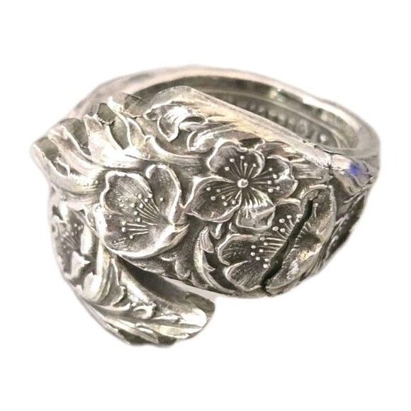 Vintage 1881 Rogers A1 Sterling Silver large Flower Spoon Ring Adjustable Sz:7.5 - Picture 2 of 12